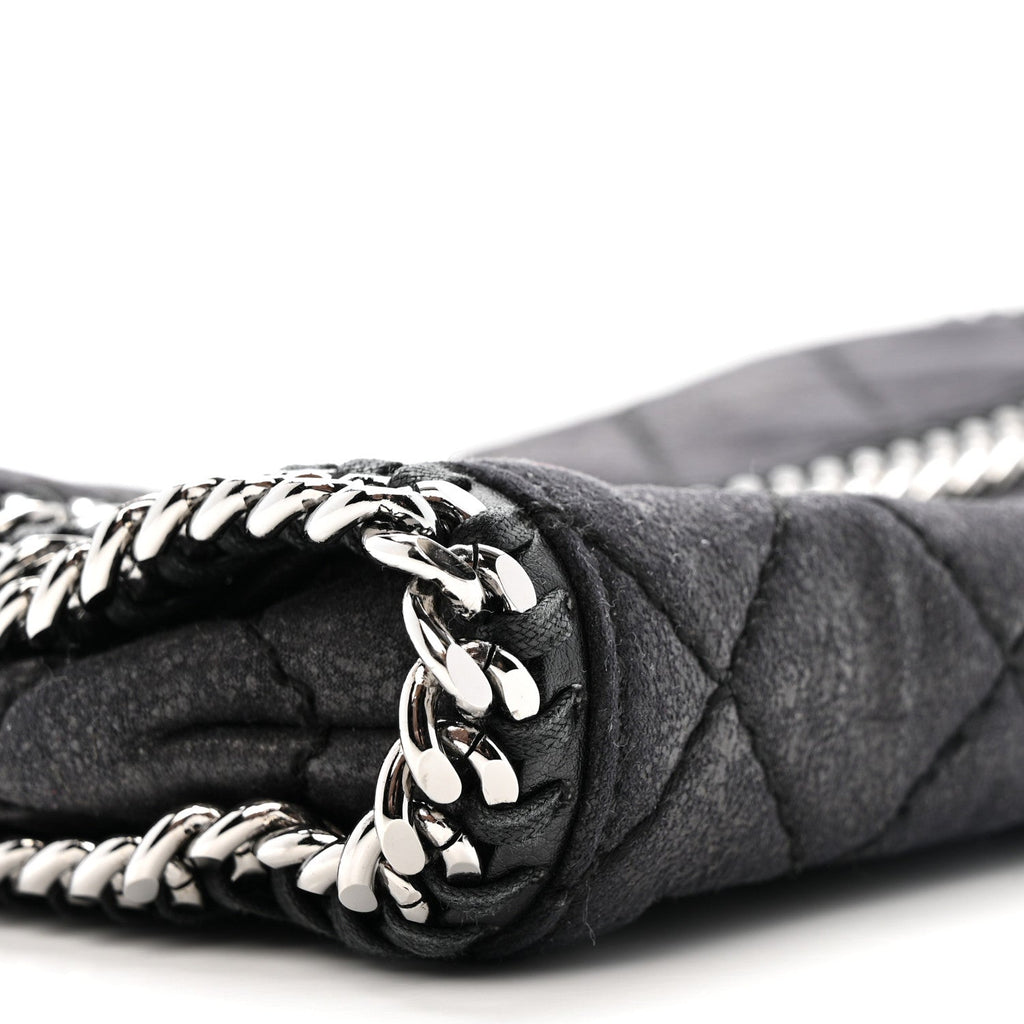 Shaggy Deer Quilted Falabella Fold Over Clutch Black