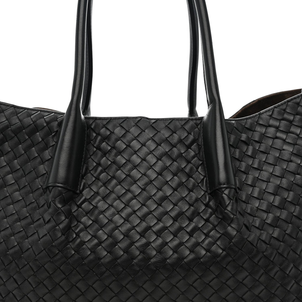 Calfskin Intrecciato Pinacoteca Reversible Tote Black Fondant
