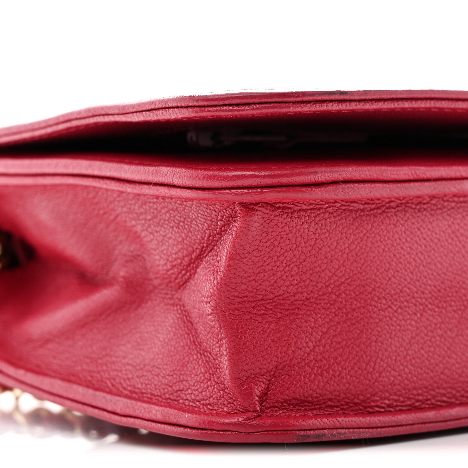 Sheepskin Chevron Quilted Vintage Mademoiselle Wallet On Chain WOC Dark Pink