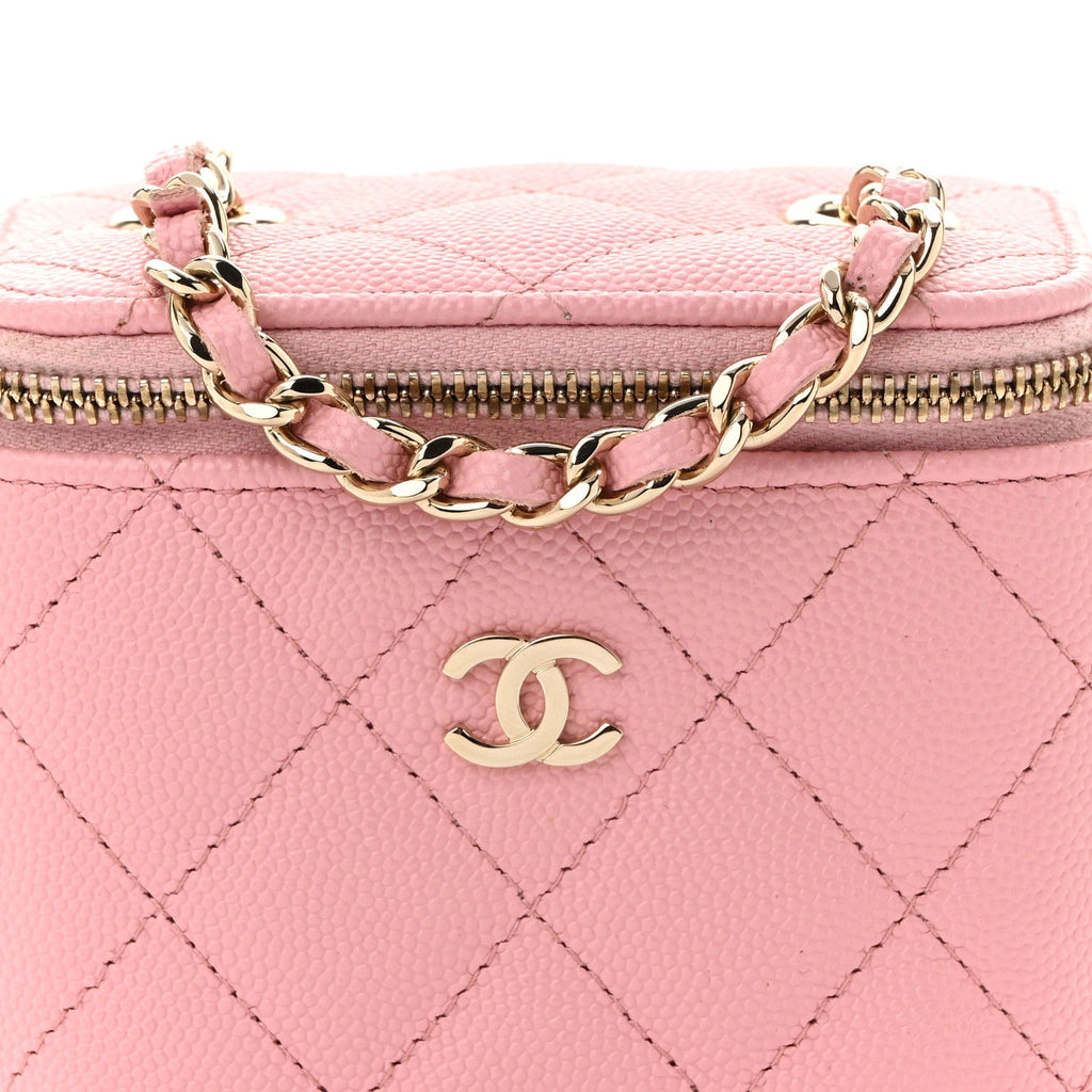 Caviar Quilted Mini Vanity Case With Chain Pink