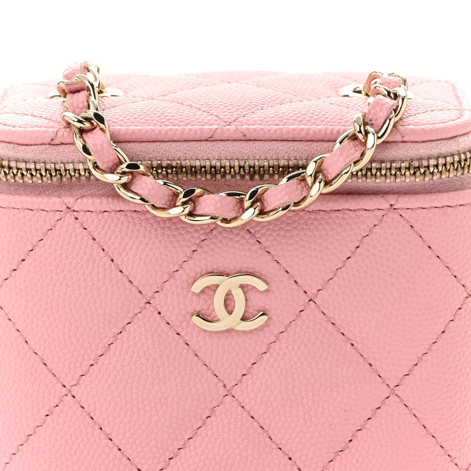 Caviar Quilted Mini Vanity Case With Chain Pink