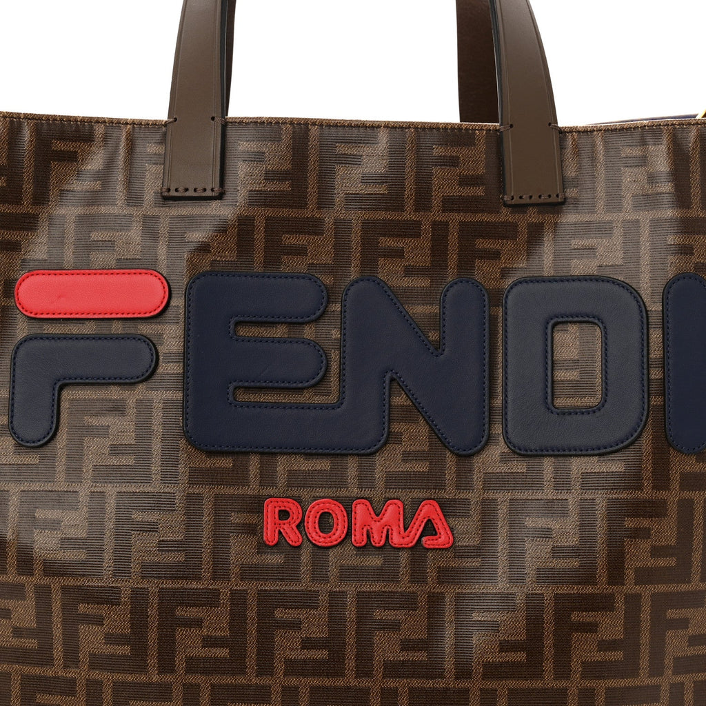 X FILA Glazed Fabric FF 1974 Mania Shopping Tote Bag Mogano Panna Blueberry