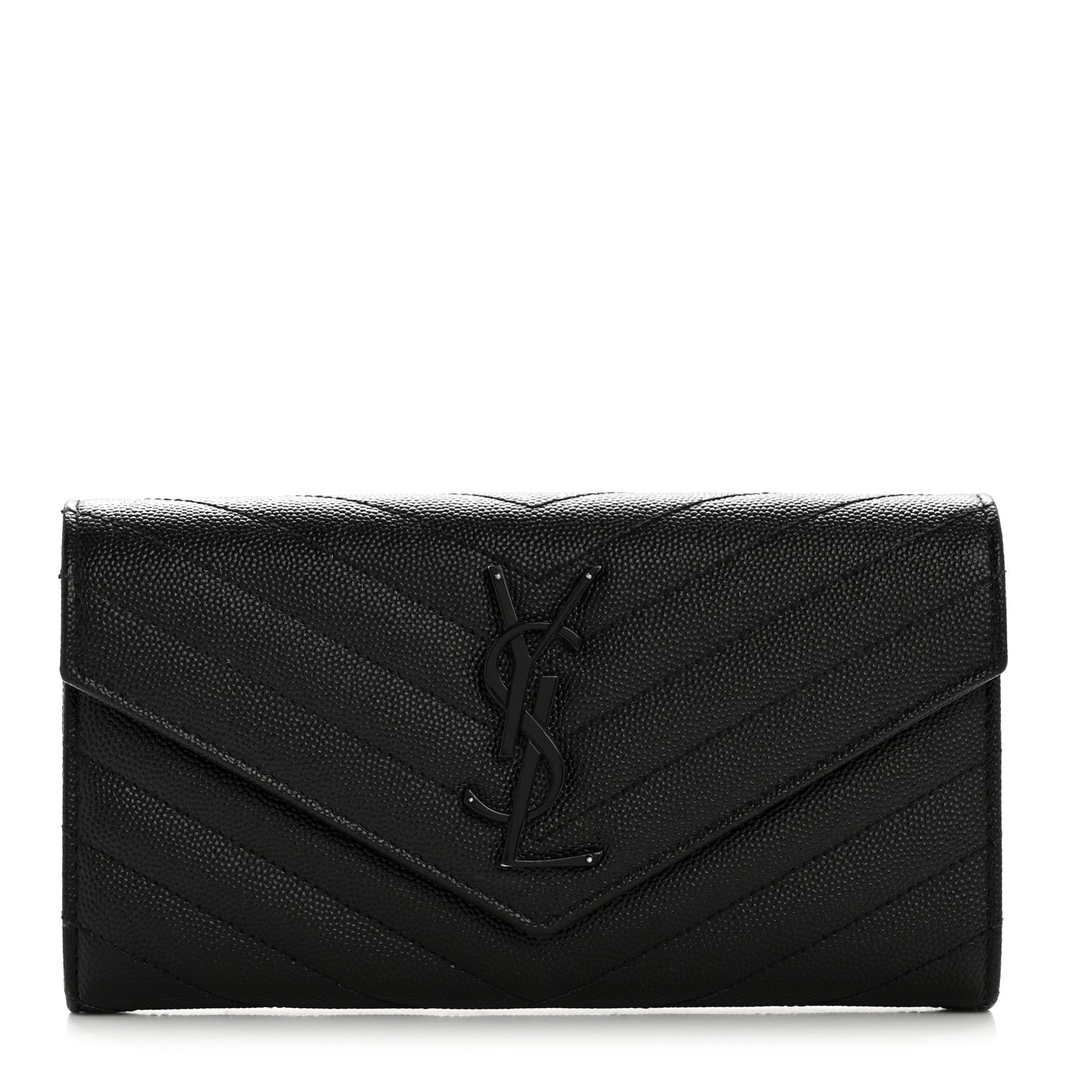 Grain De Poudre Matelasse Chevron Monogram Flap Wallet Black