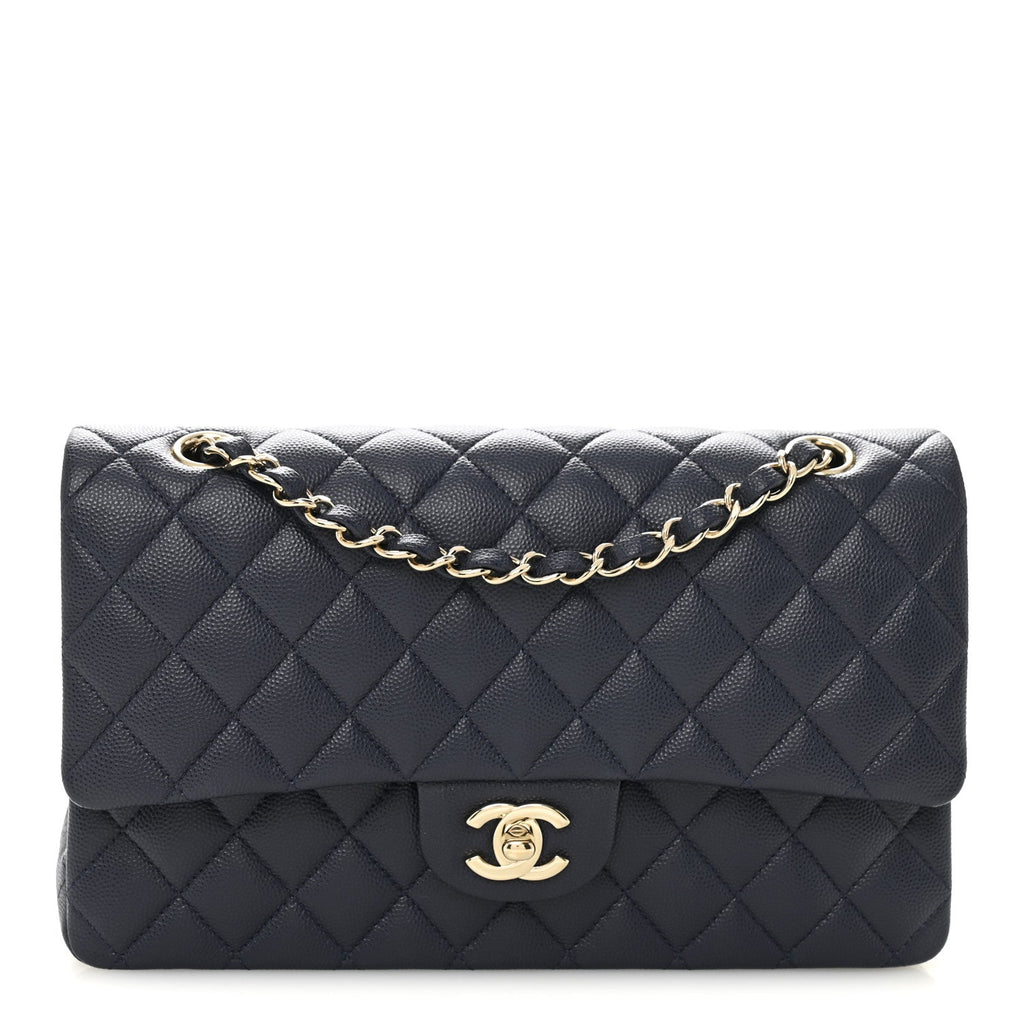 Caviar Quilted Medium Double Flap Navy