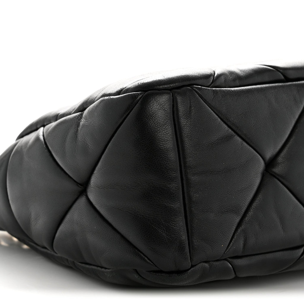 Nappa Re-Nylon Triangle Quilted Patchwork System Shoulder Bag Black