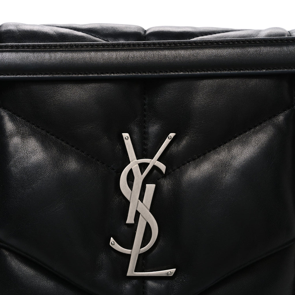 Lambskin Quilted Medium Loulou Puffer Monogram Chain Satchel Black