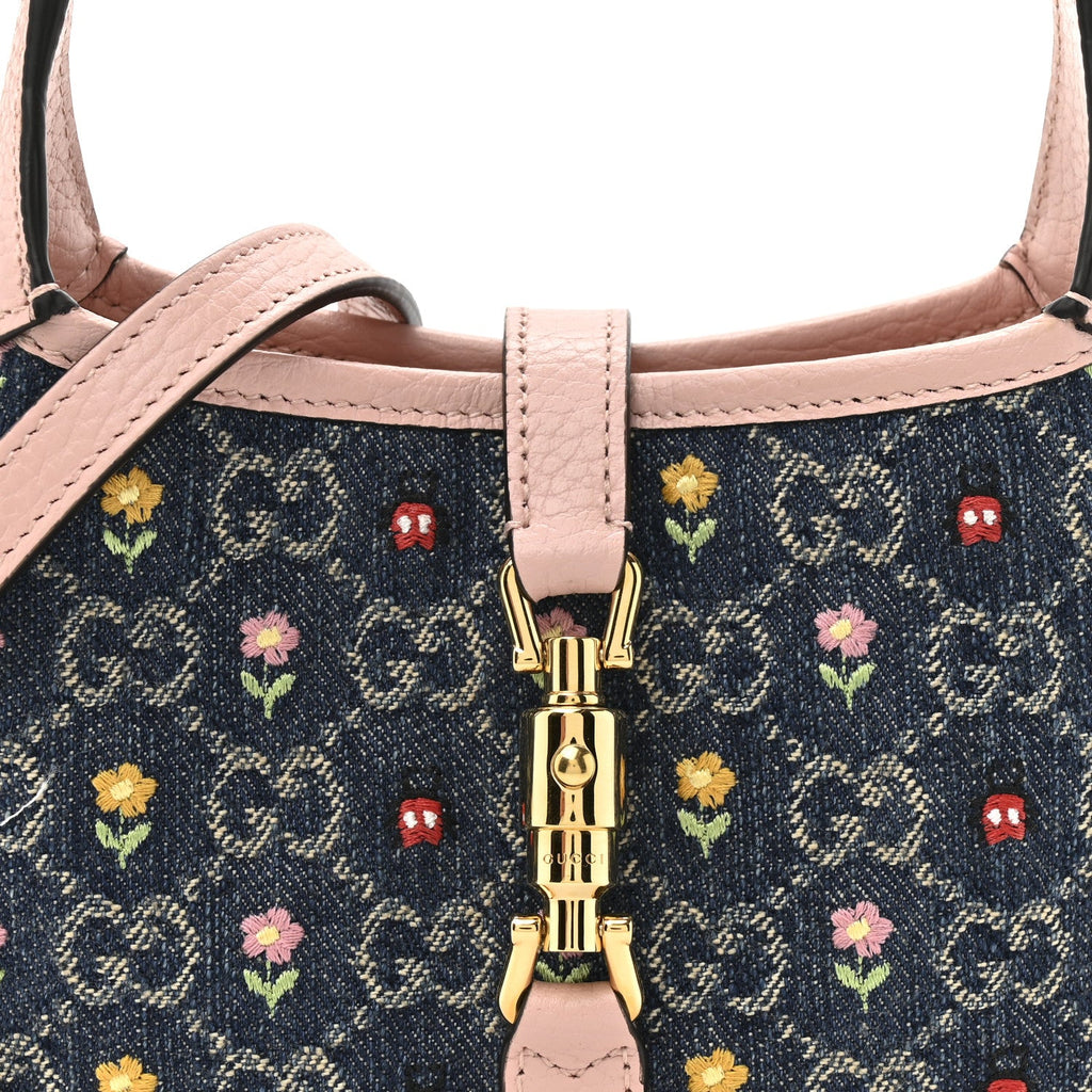 New Denim GG Monogram Calfskin Love Parade Mini Jackie 1961 Hobo Light Pink