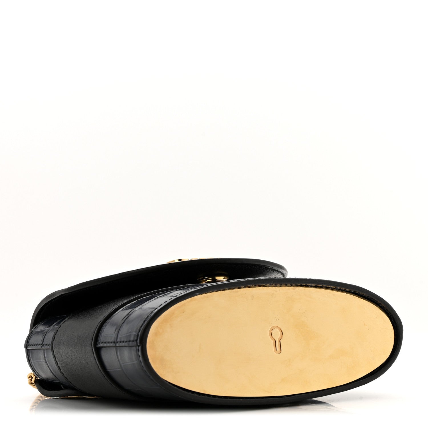 Calfskin Crocodile Embossed Small Aby Lock Full Blue