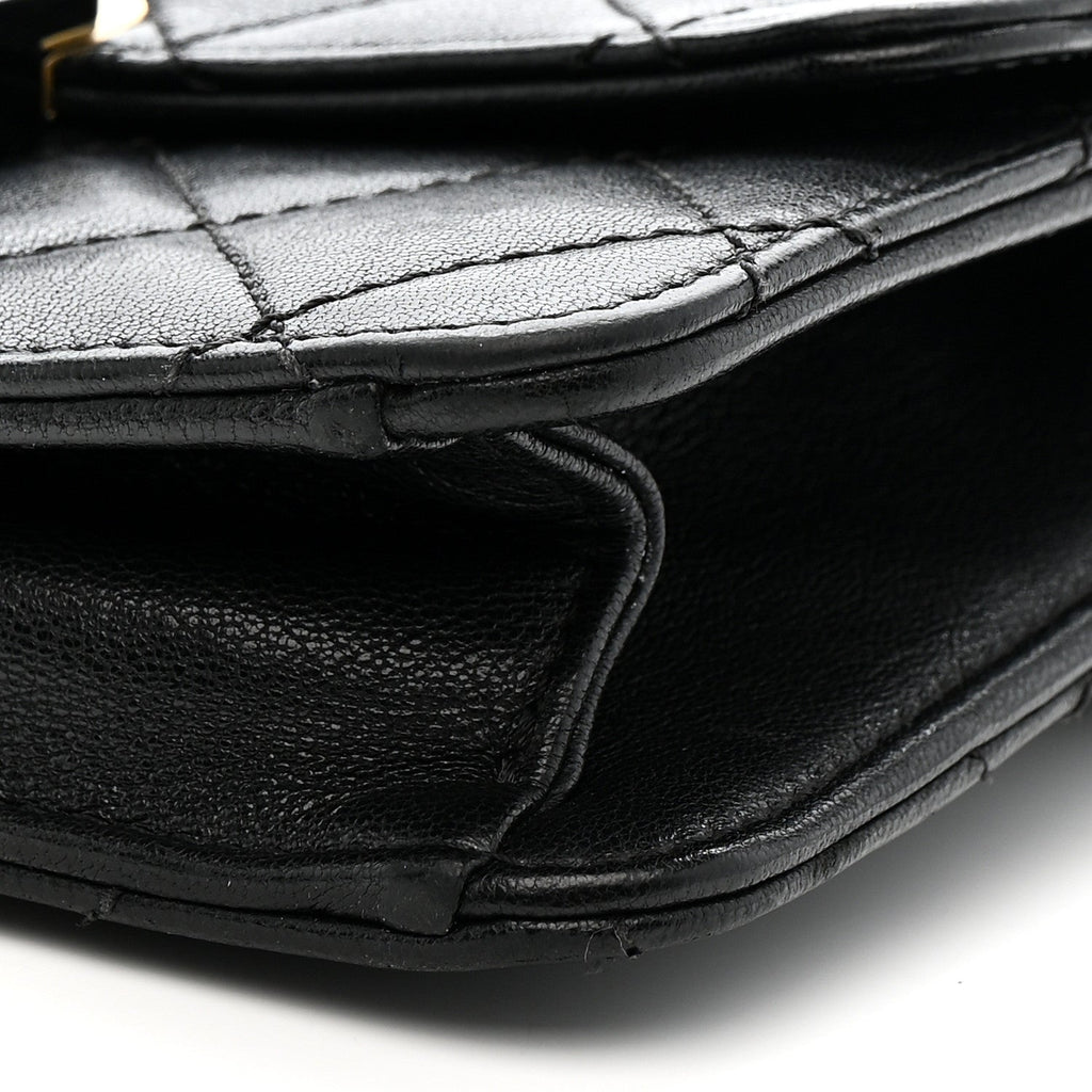 Sheepskin Quilted Mini Beauty Lock Flap Black