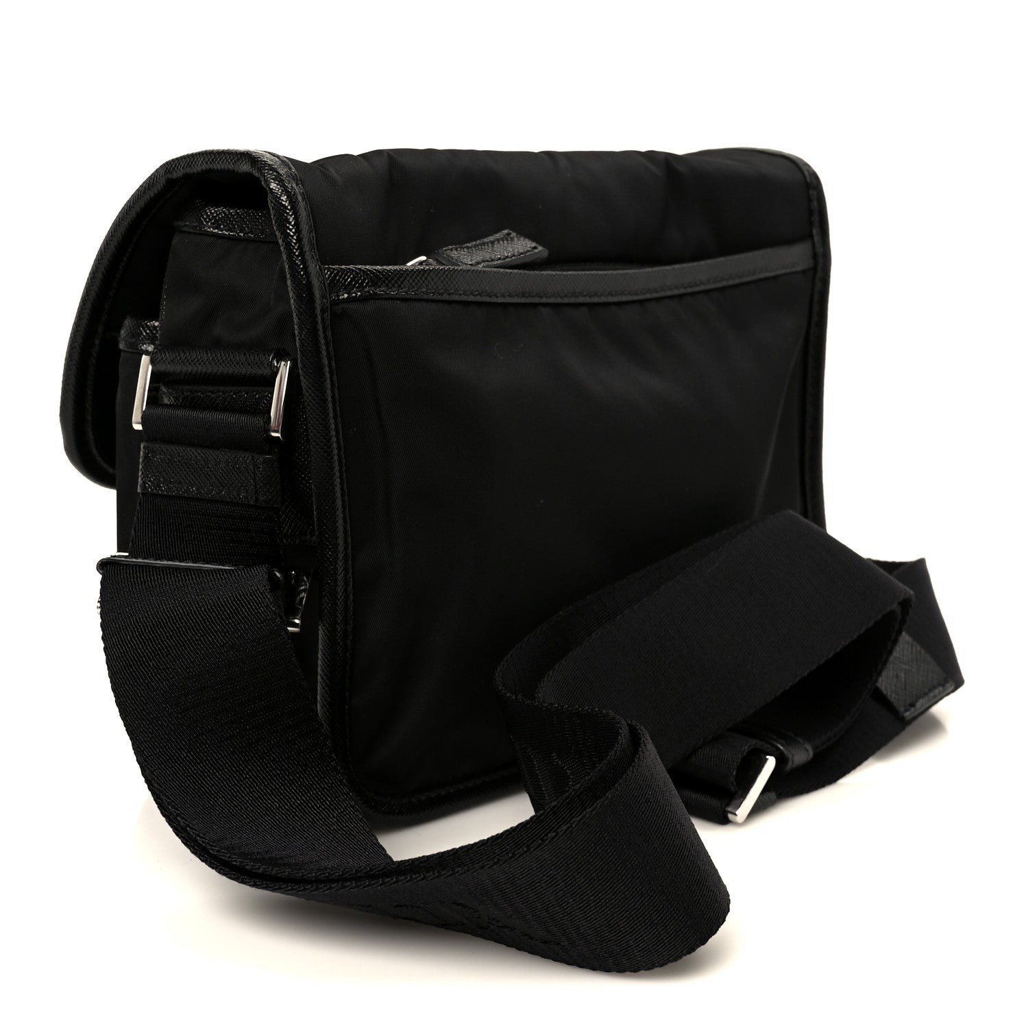Re-Nylon Saffiano Pocket Double Snap Buckle Shoulder Bag Black