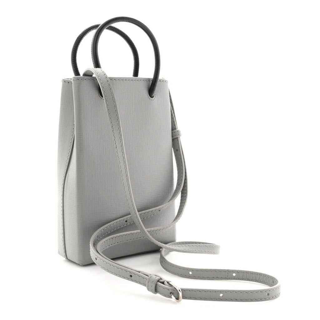 Squared Calfskin Logo Shopping Phone Holder Bag Balenciaga Grey