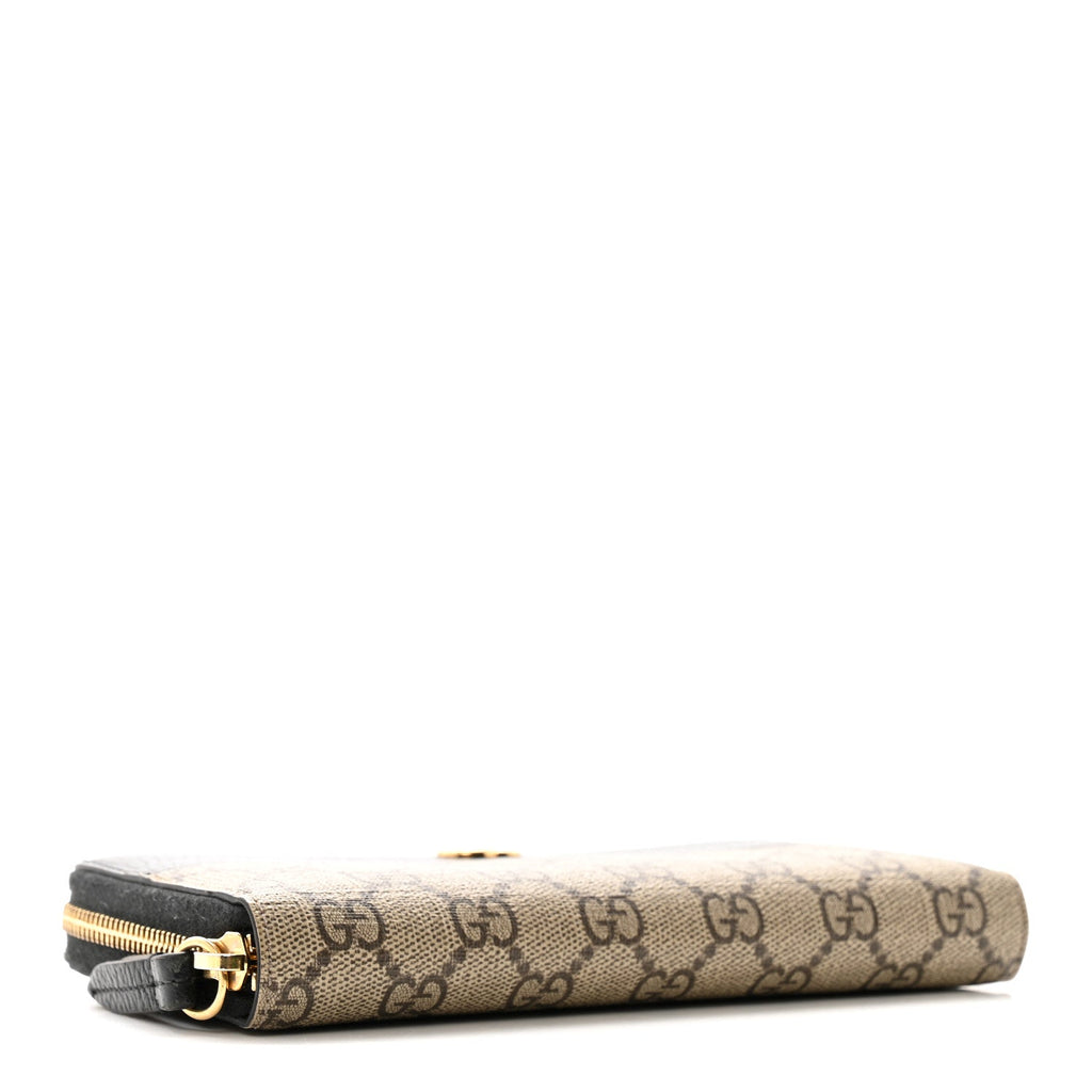 Dollar Calfskin GG Supreme Monogram GG Marmont Zip Around Wallet Black Beige Ebony