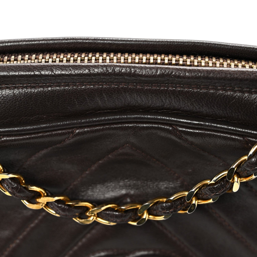 Lambskin Chevron Quilted Tassel Camera Case Brown