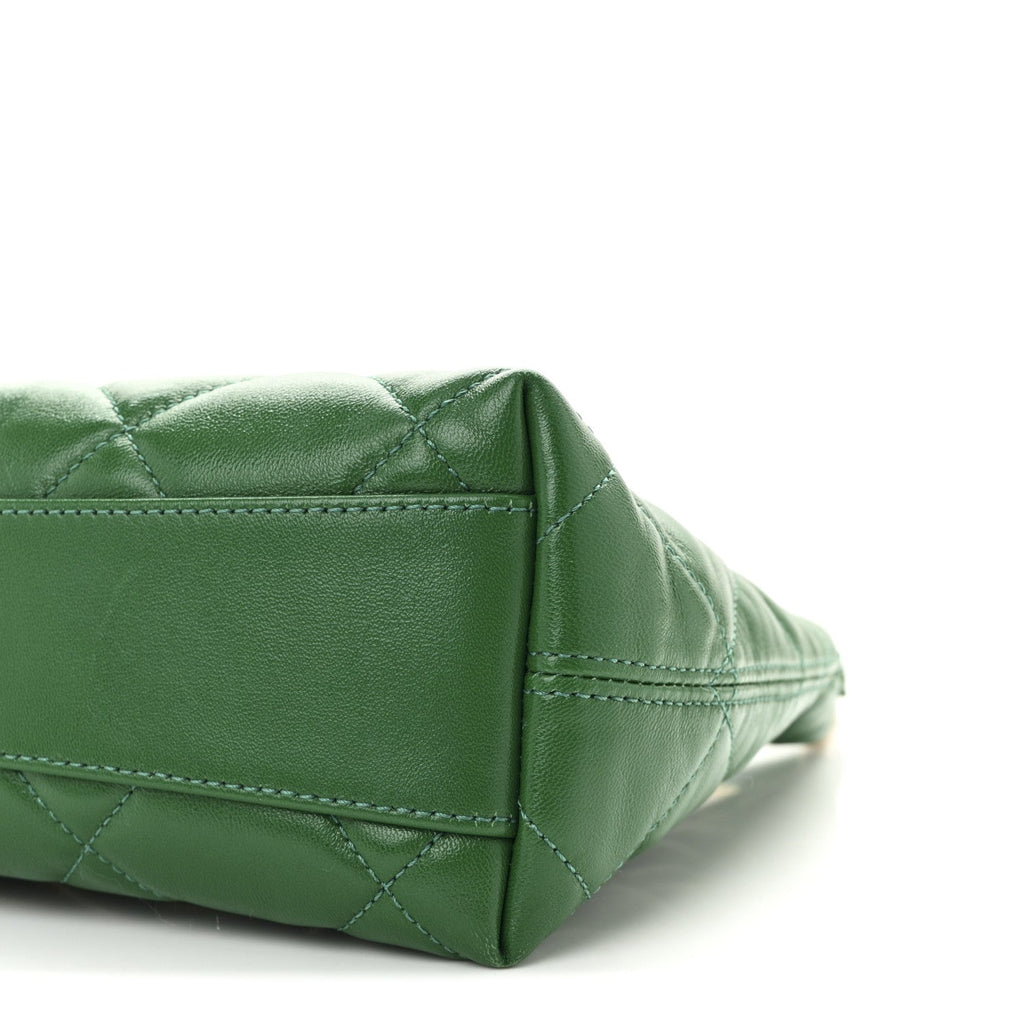 Shiny Crumpled Lambskin Quilted Small CC Funky Town Hobo Green