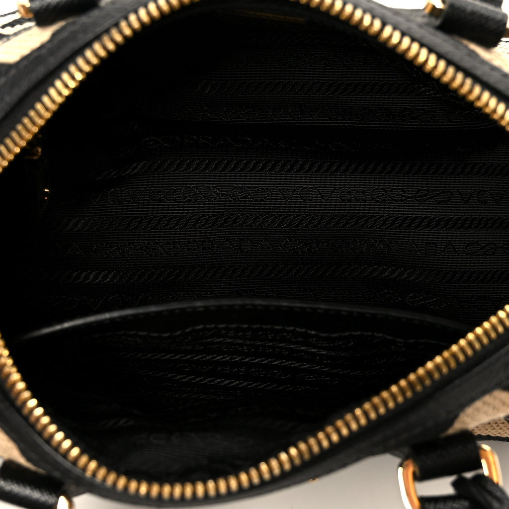 Jacquard Saffiano Triangolo Symbole Embroidered Top Handle Crossbody Bag Black Corda