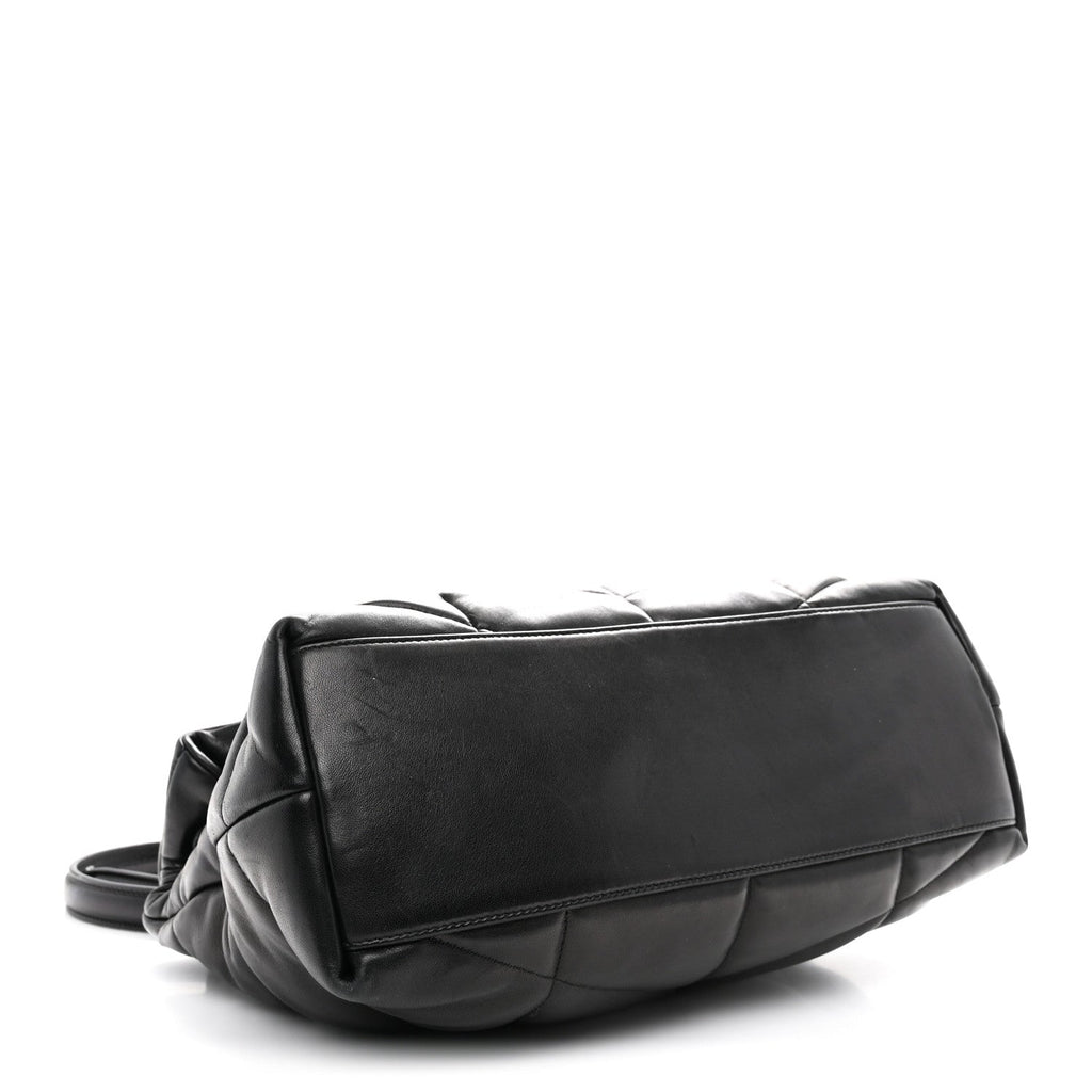 Lambskin Quilted Monogram Monochrome Medium Loulou Puffer Chain Satchel Black