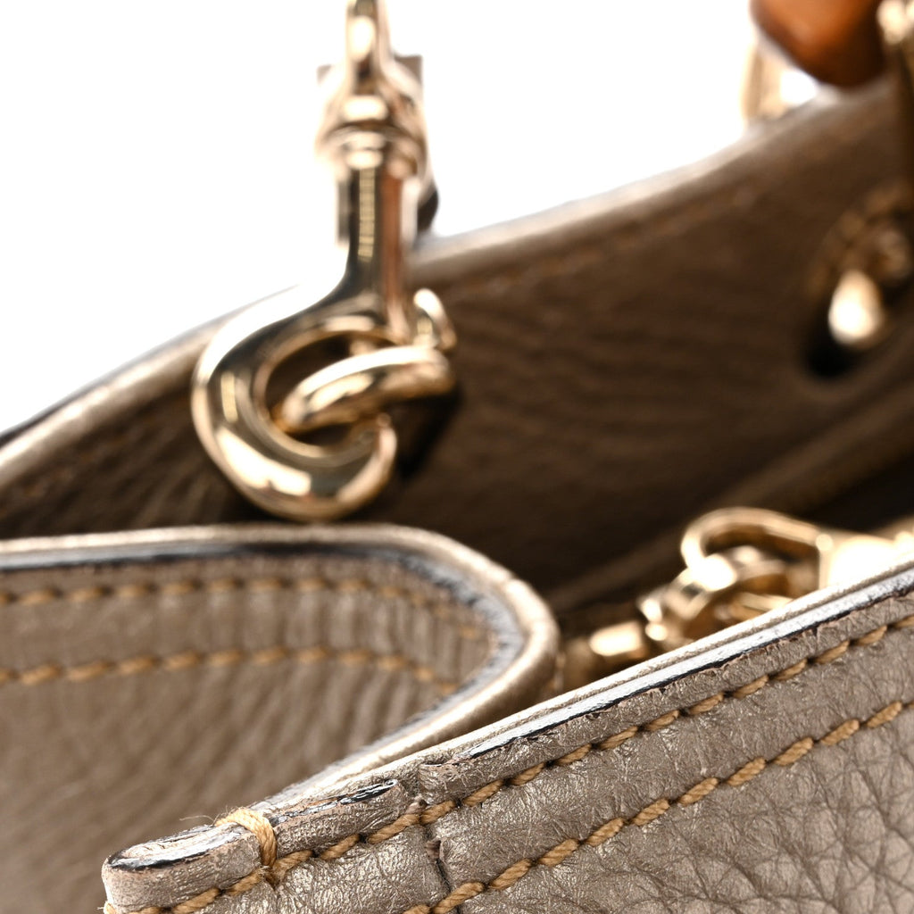 Metallic Pebbled Calfskin Medium Bamboo Shopper Tote Golden Beige