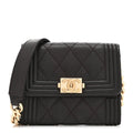 Caviar Quilted Boy  Holder On Chain Black