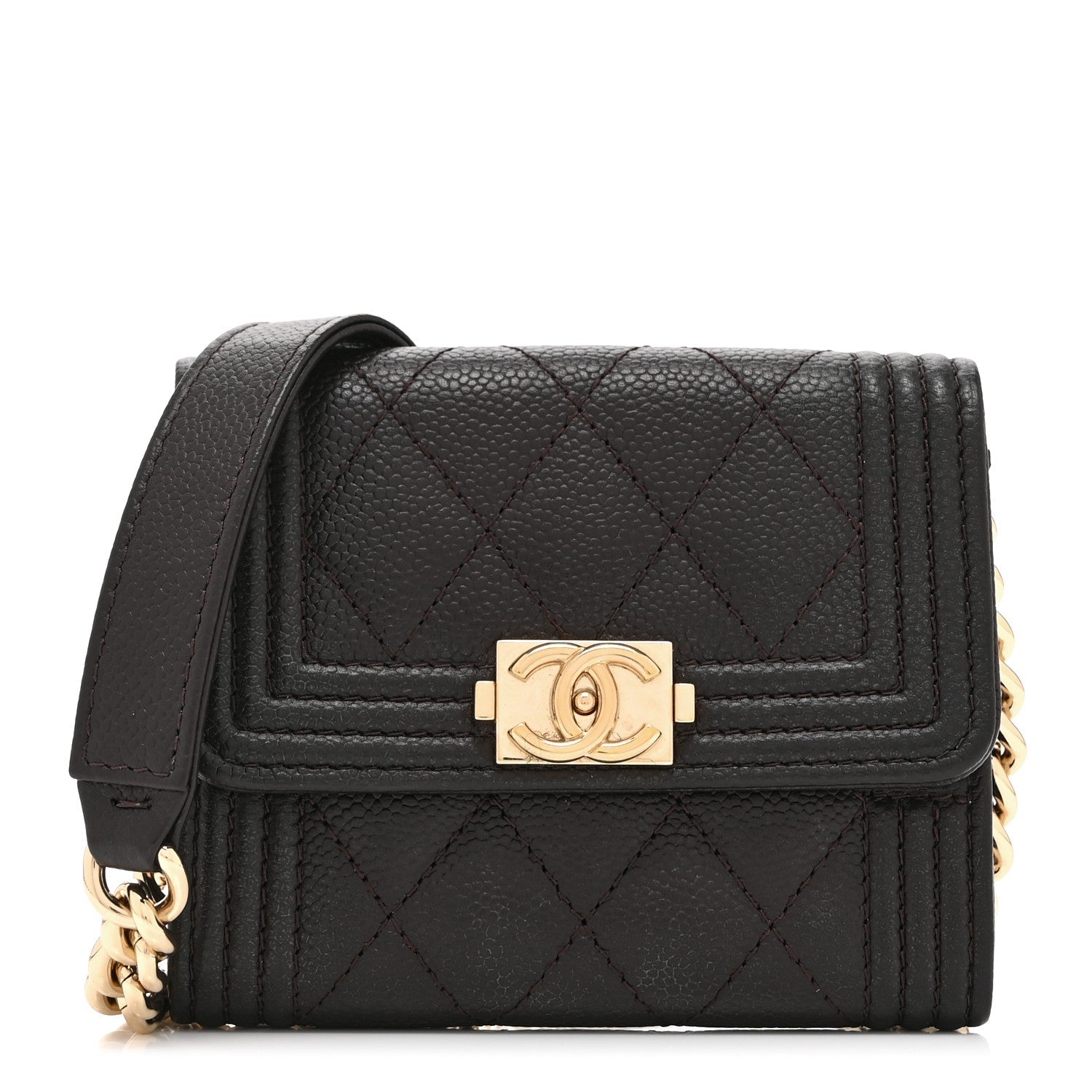 Caviar Quilted Boy  Holder On Chain Black