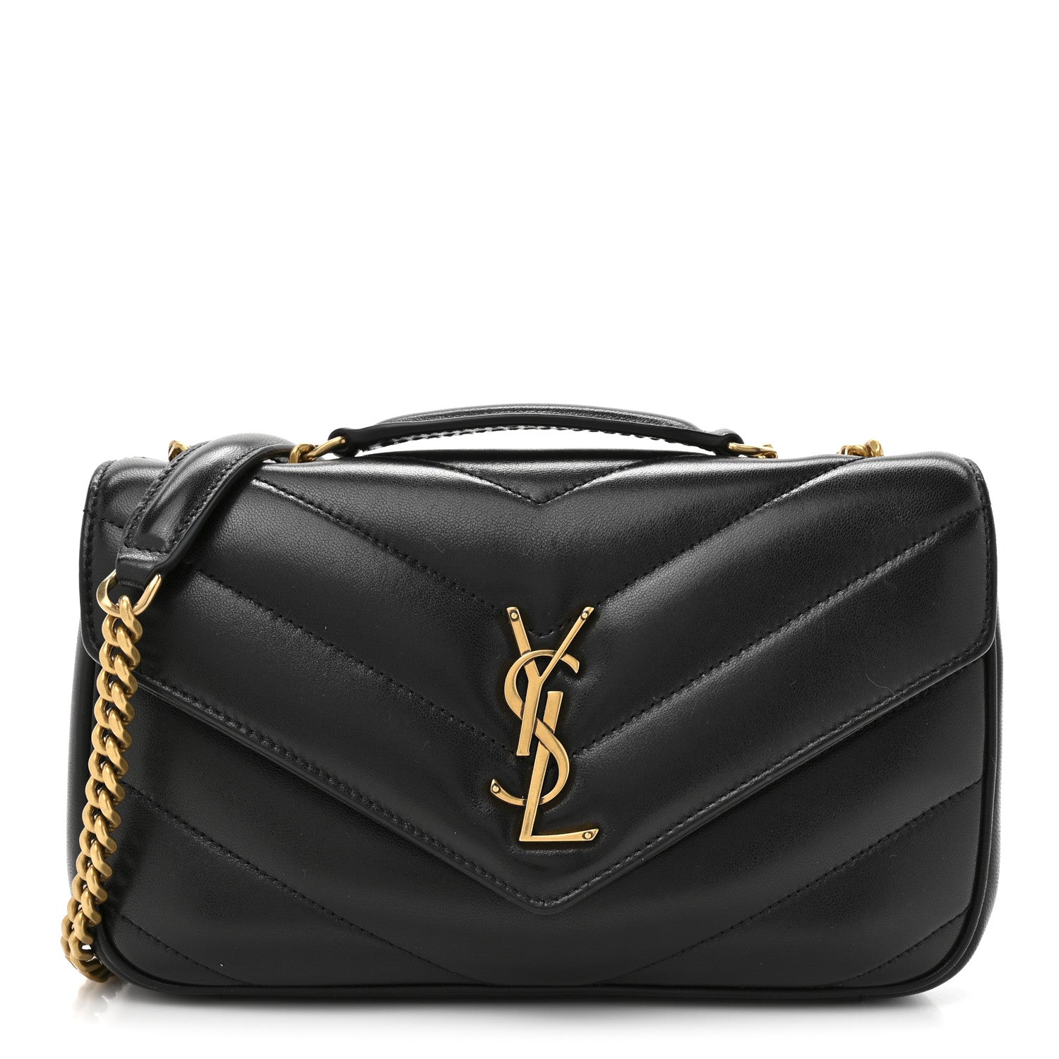 Lambskin Chevron Quilted Small Loulou Black