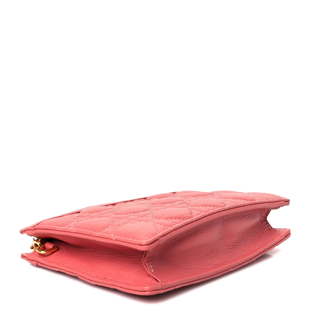 Calfskin Cannage Caro Zipped Pouch With Chain Coral Powder