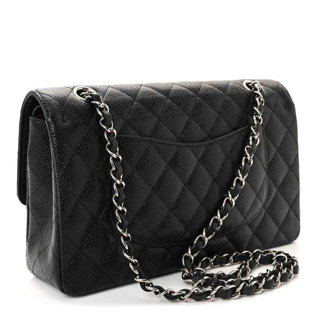Caviar Quilted Medium Double Flap Black
