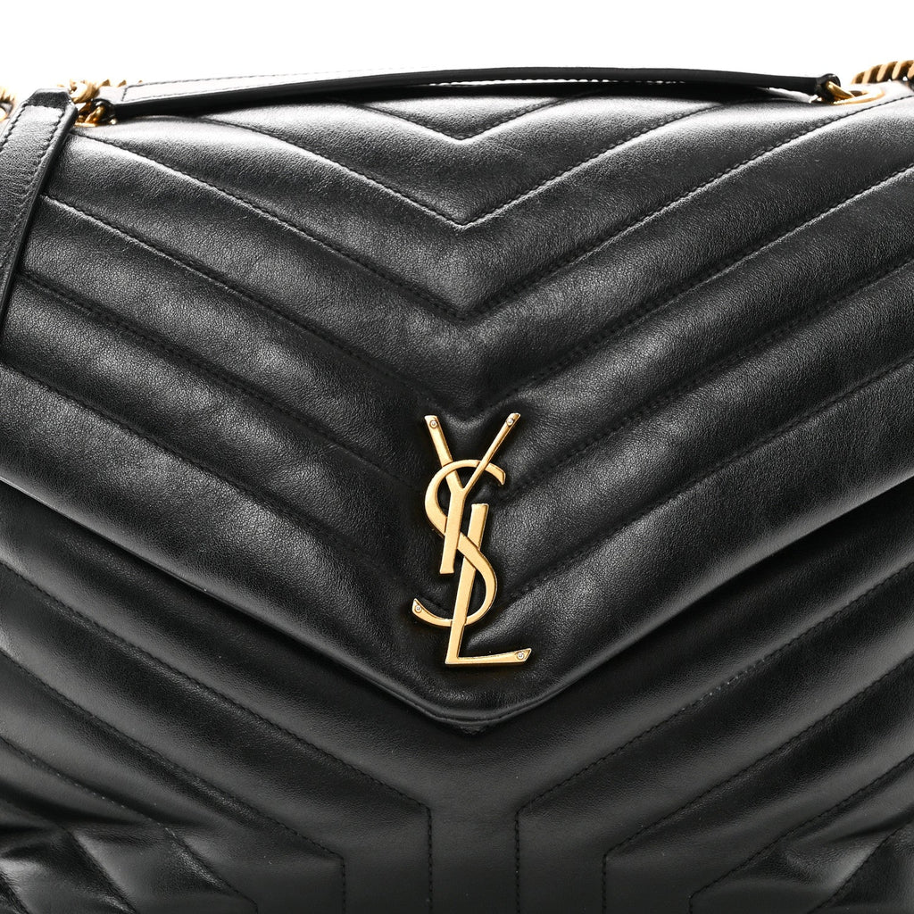 Calfskin Y Quilted Monogram Large Loulou Chain Satchel Black