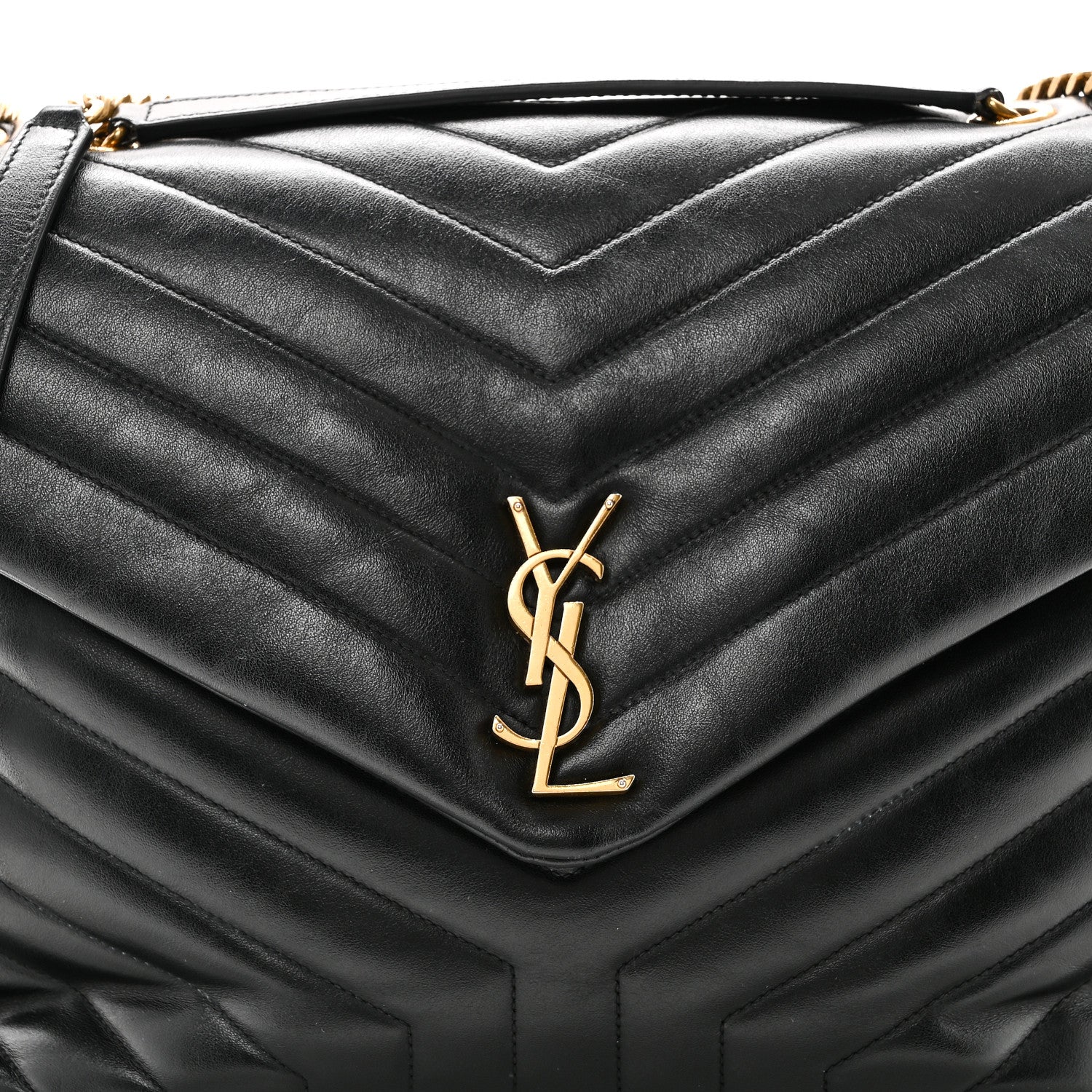 Calfskin Y Quilted Monogram Large Loulou Chain Satchel Black