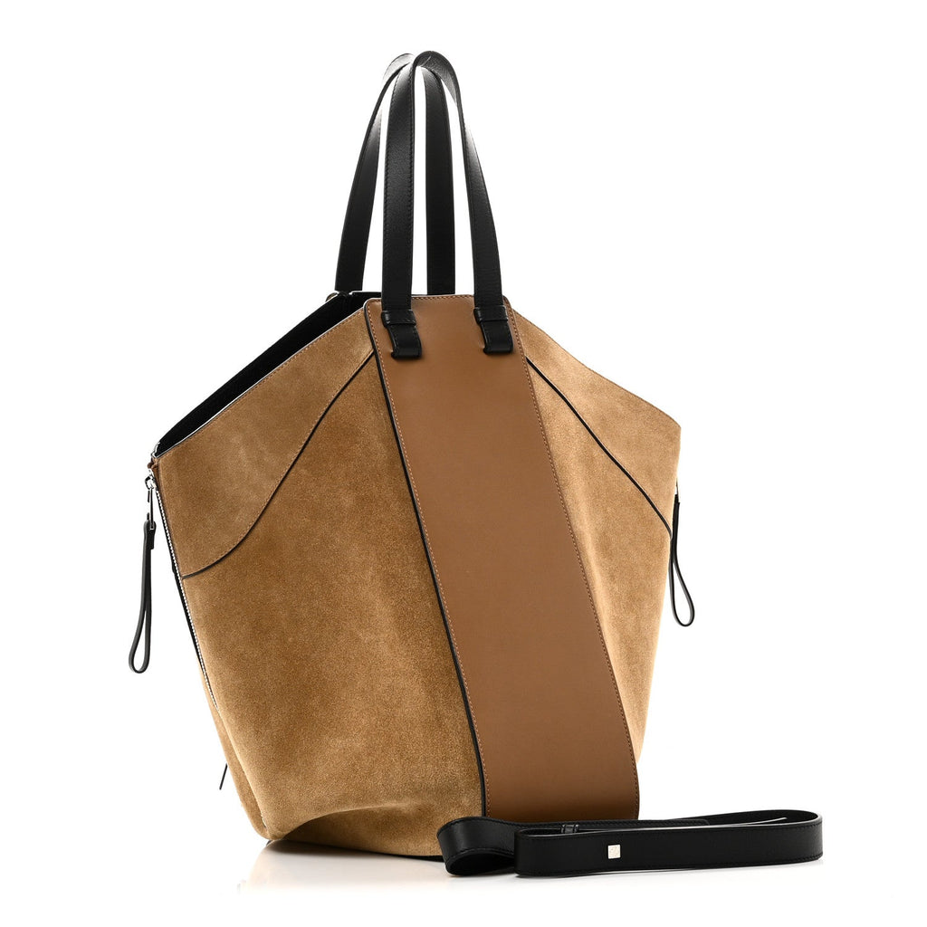 Calfskin Suede Hammock Shoulder Bag Oak Dark Gold Black