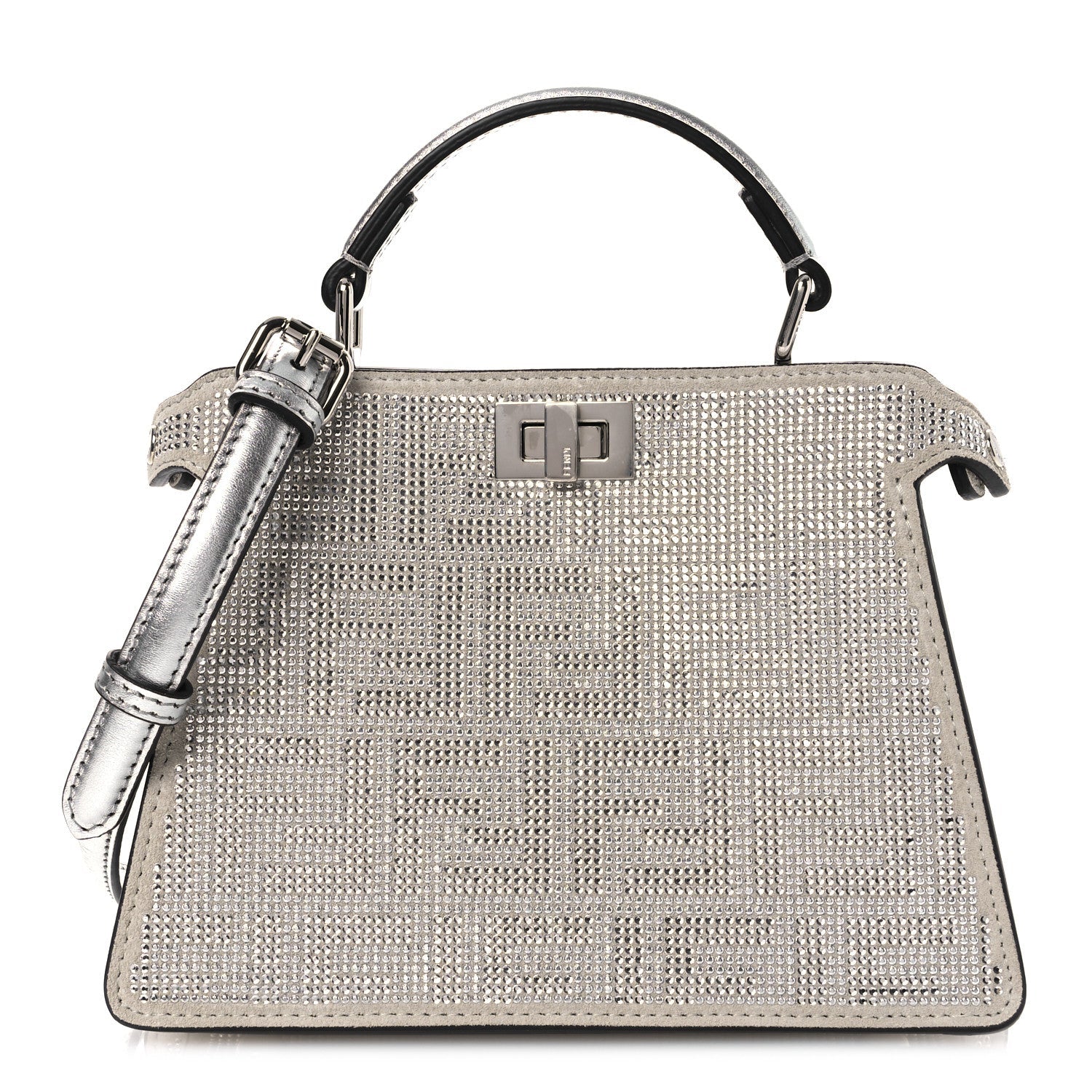 Crystal Vitello Laminato FF Petite Peekaboo I SEE U Satchel Crystal Argento