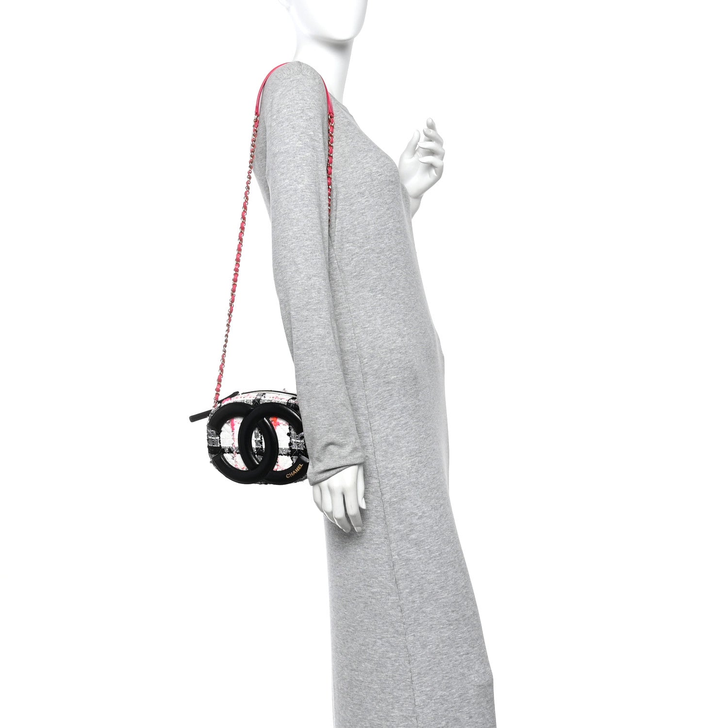 Tweed Lambskin Quilted Coco Midnight Camera Case White Black Multicolor