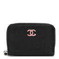 Goatskin Camellia Zip Coin Purse Black