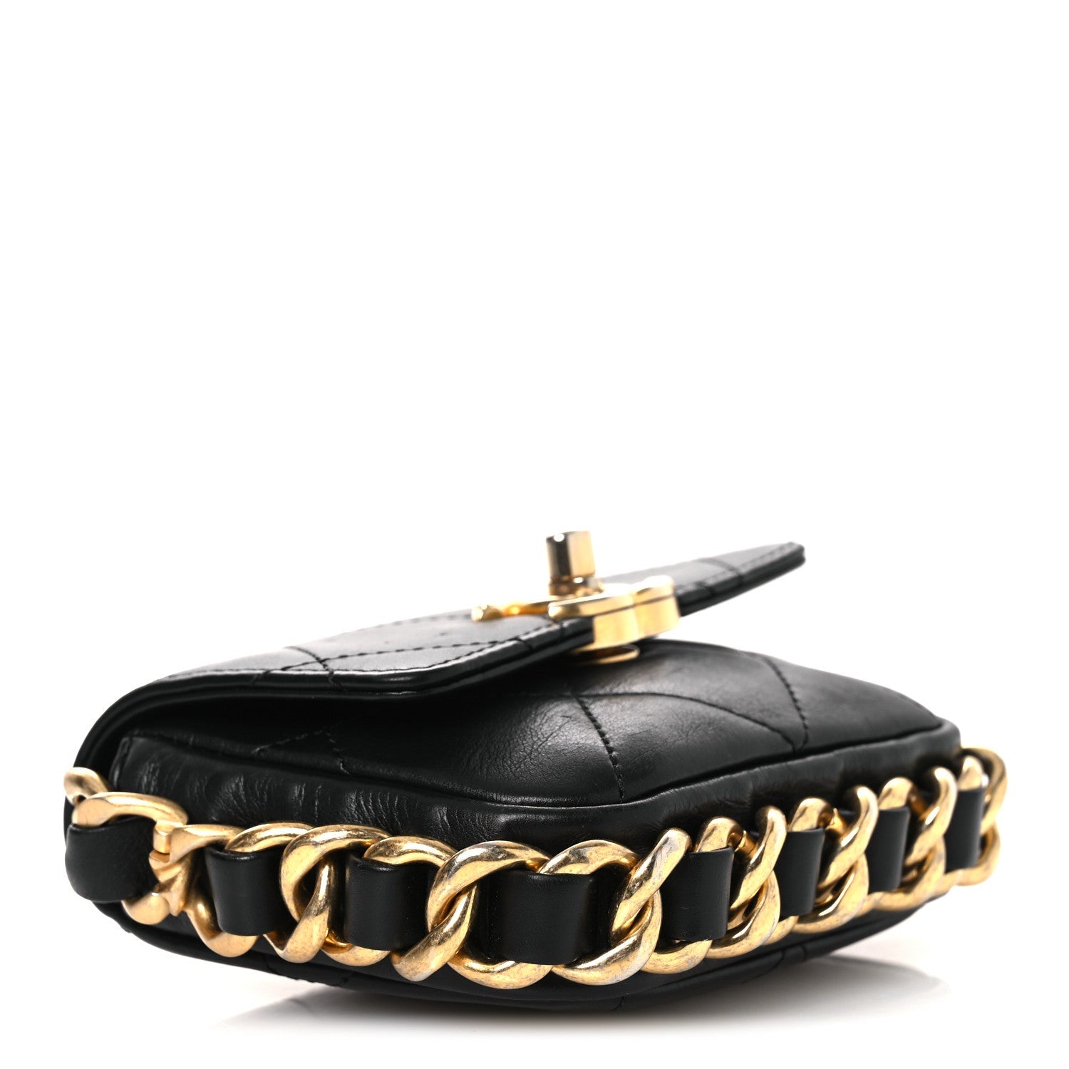 Calfskin Quilted Mini Framing Chain Bag Black
