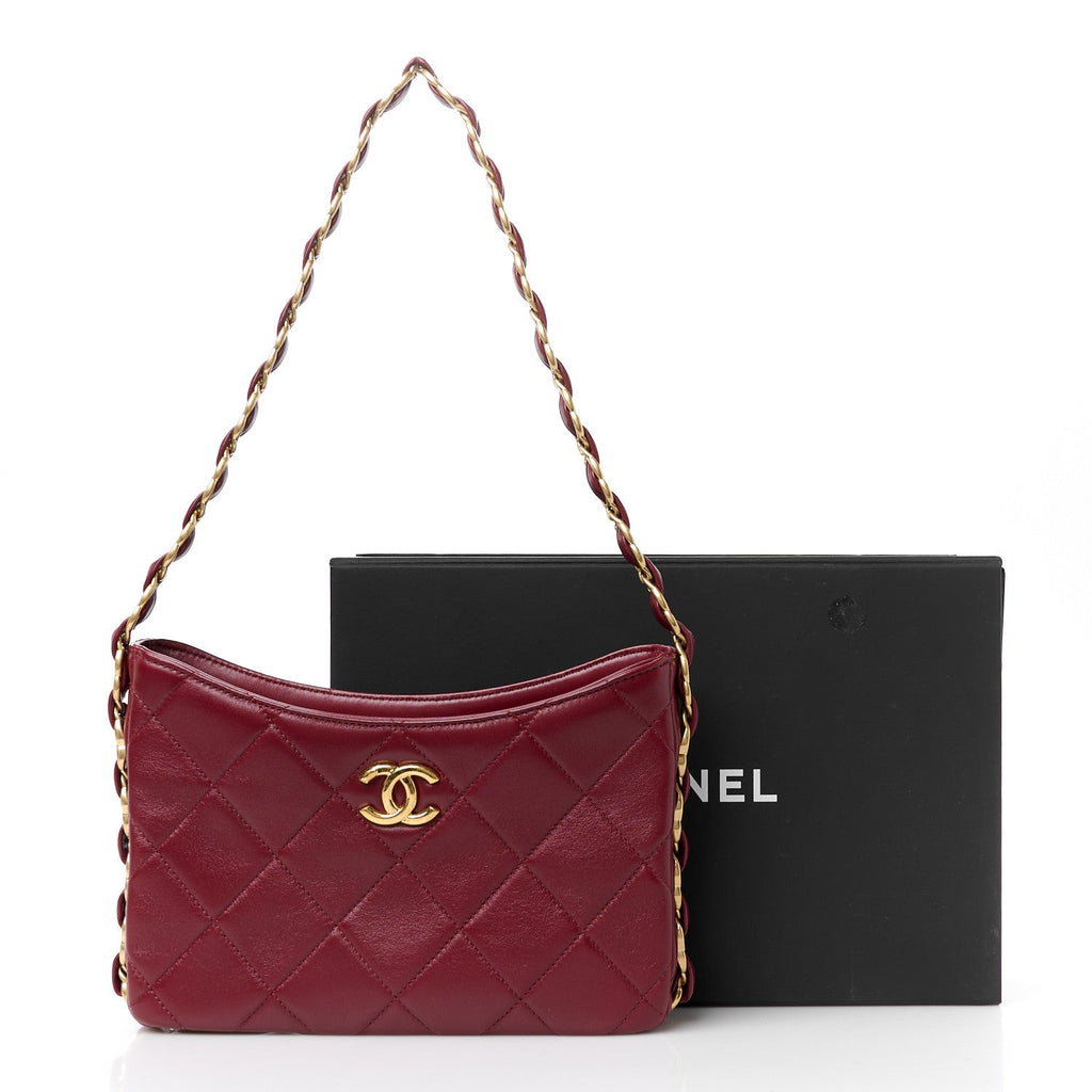 Lambskin Quilted Small CC Links Hobo Burgundy