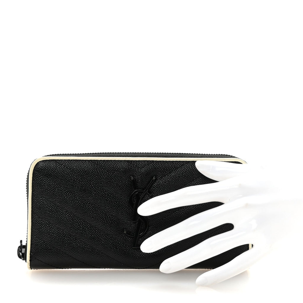 Grain De Poudre Matelasse Chevron Monogram Zip Around Wallet Black Dove White