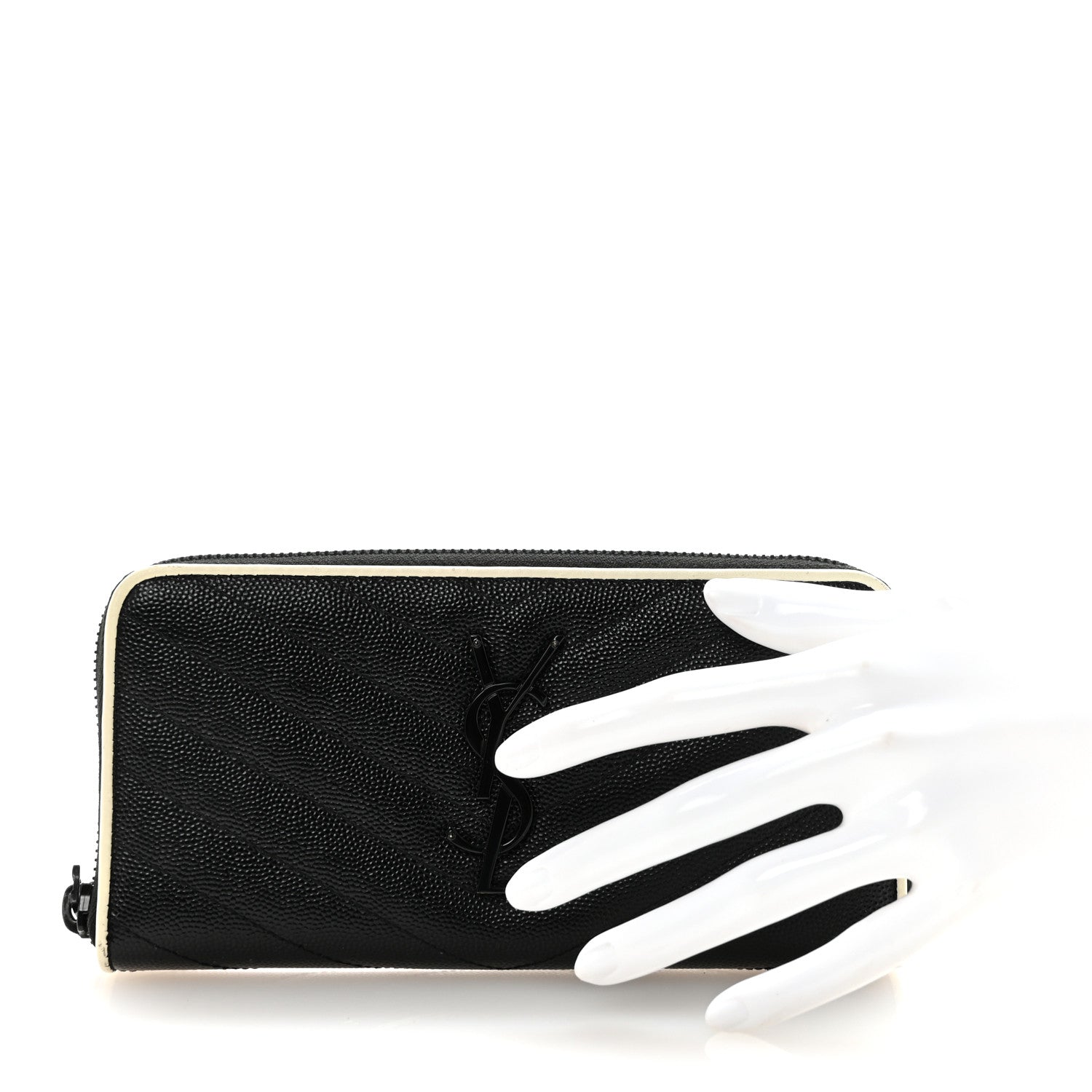 Grain De Poudre Matelasse Chevron Monogram Zip Around Wallet Black Dove White