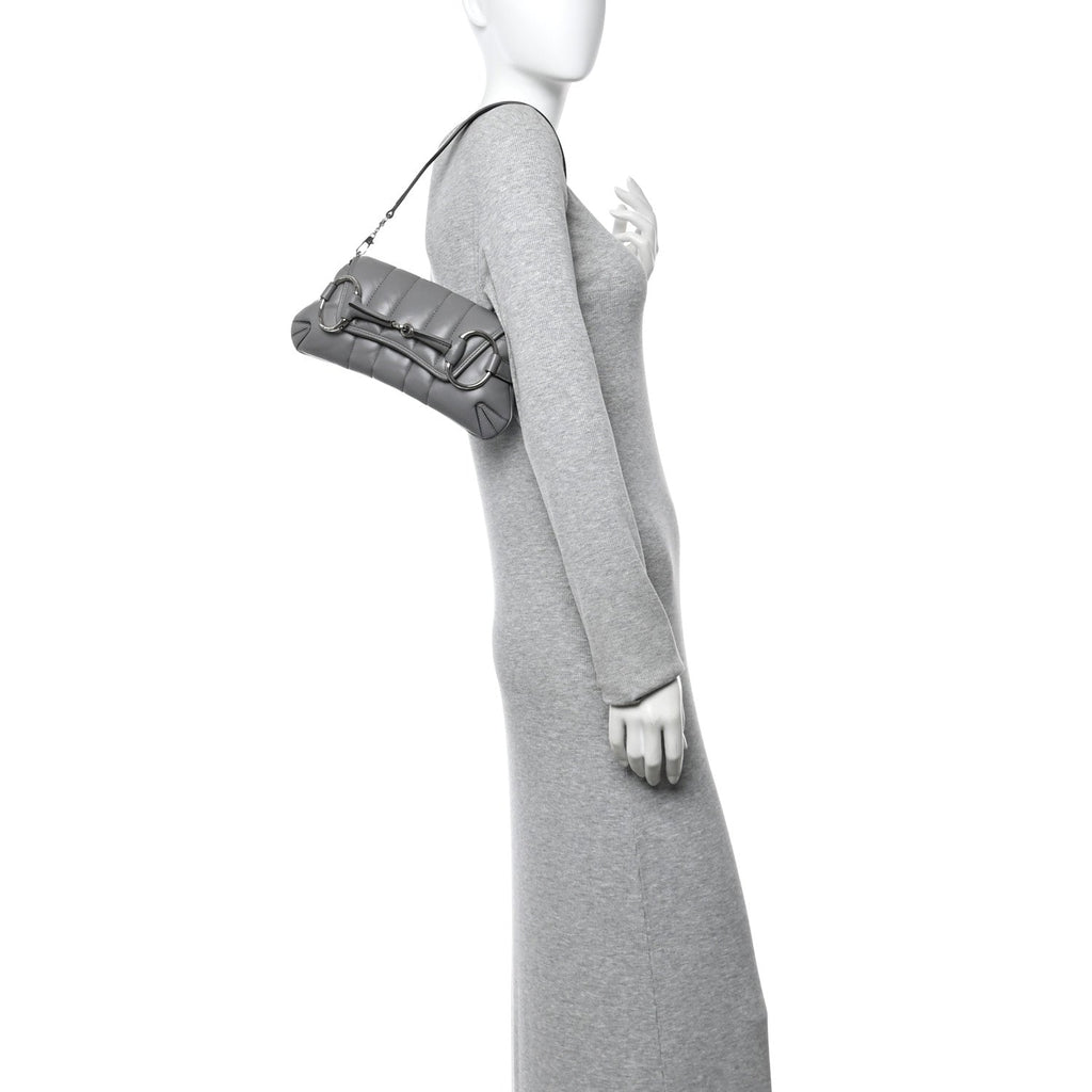 Nappa Vertical Matelasse Small Maxi Horsebit Chain Shoulder Bag Gray