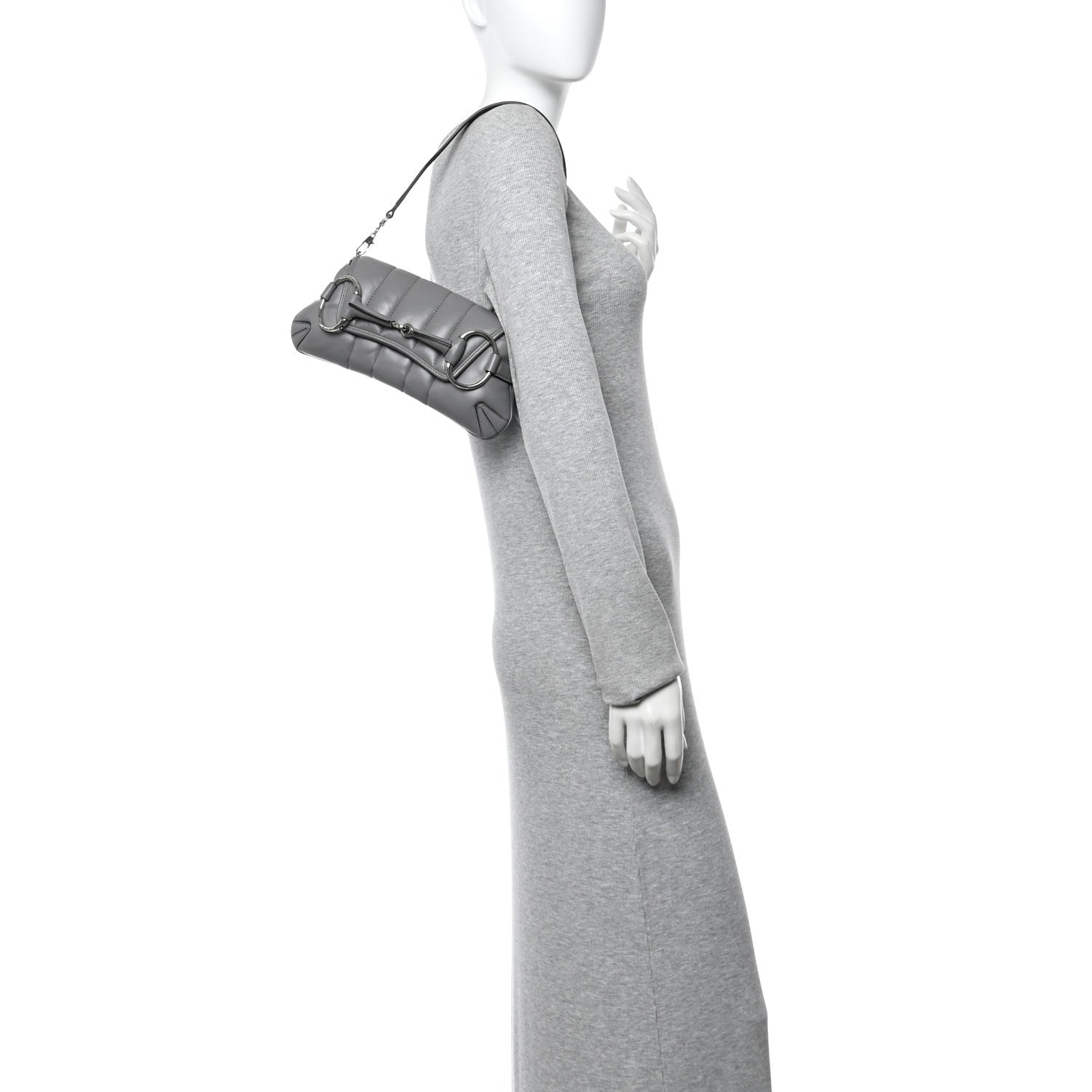 Nappa Vertical Matelasse Small Maxi Horsebit Chain Shoulder Bag Gray