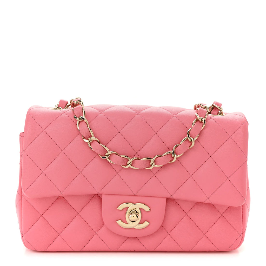 Lambskin Quilted Mini Rectangular Flap Pink