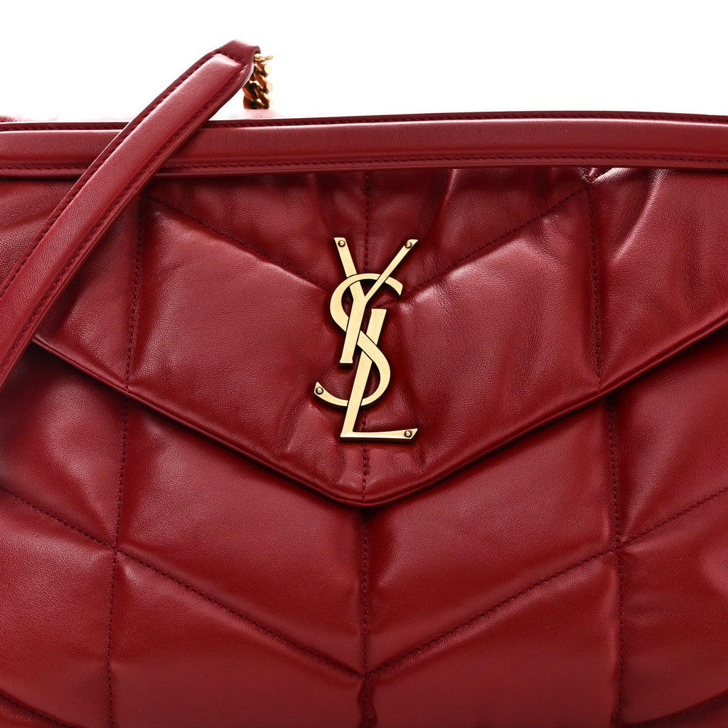 Lambskin Quilted Medium Loulou Puffer Monogram Chain Satchel Opyum Red