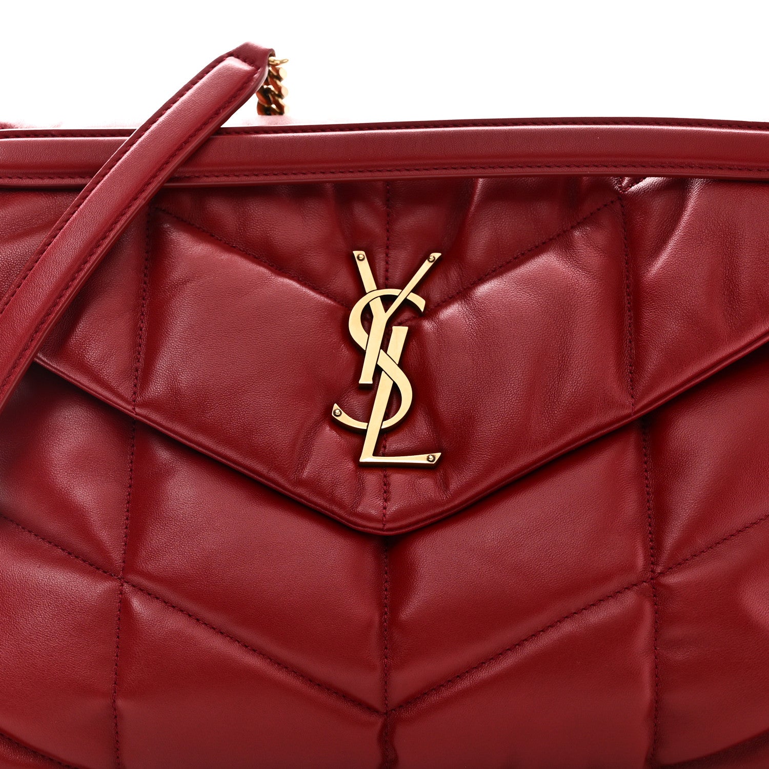Lambskin Quilted Medium Loulou Puffer Monogram Chain Satchel Opyum Red