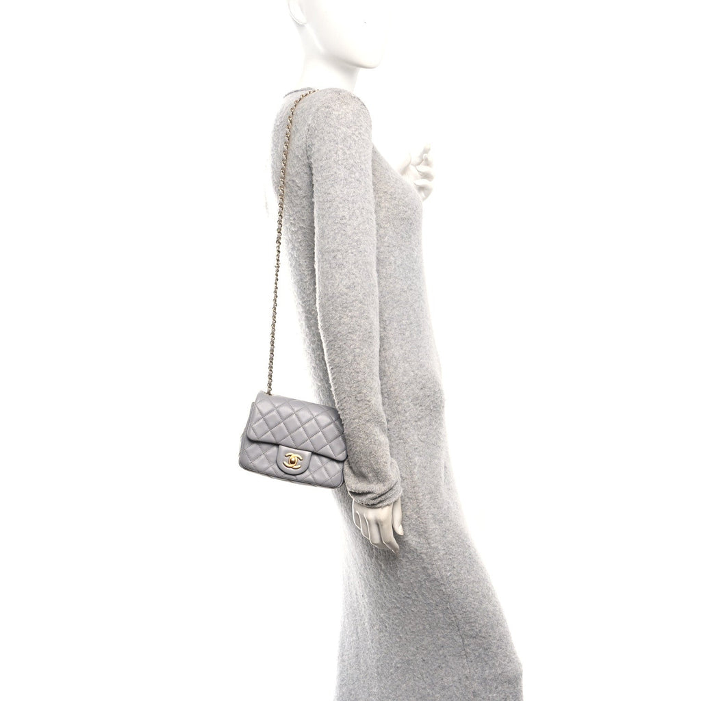 Lambskin Quilted Mini Pearl Crush Flap Light Grey