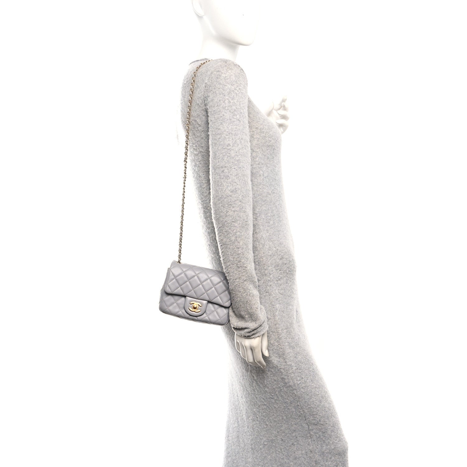 Lambskin Quilted Mini Pearl Crush Flap Light Grey