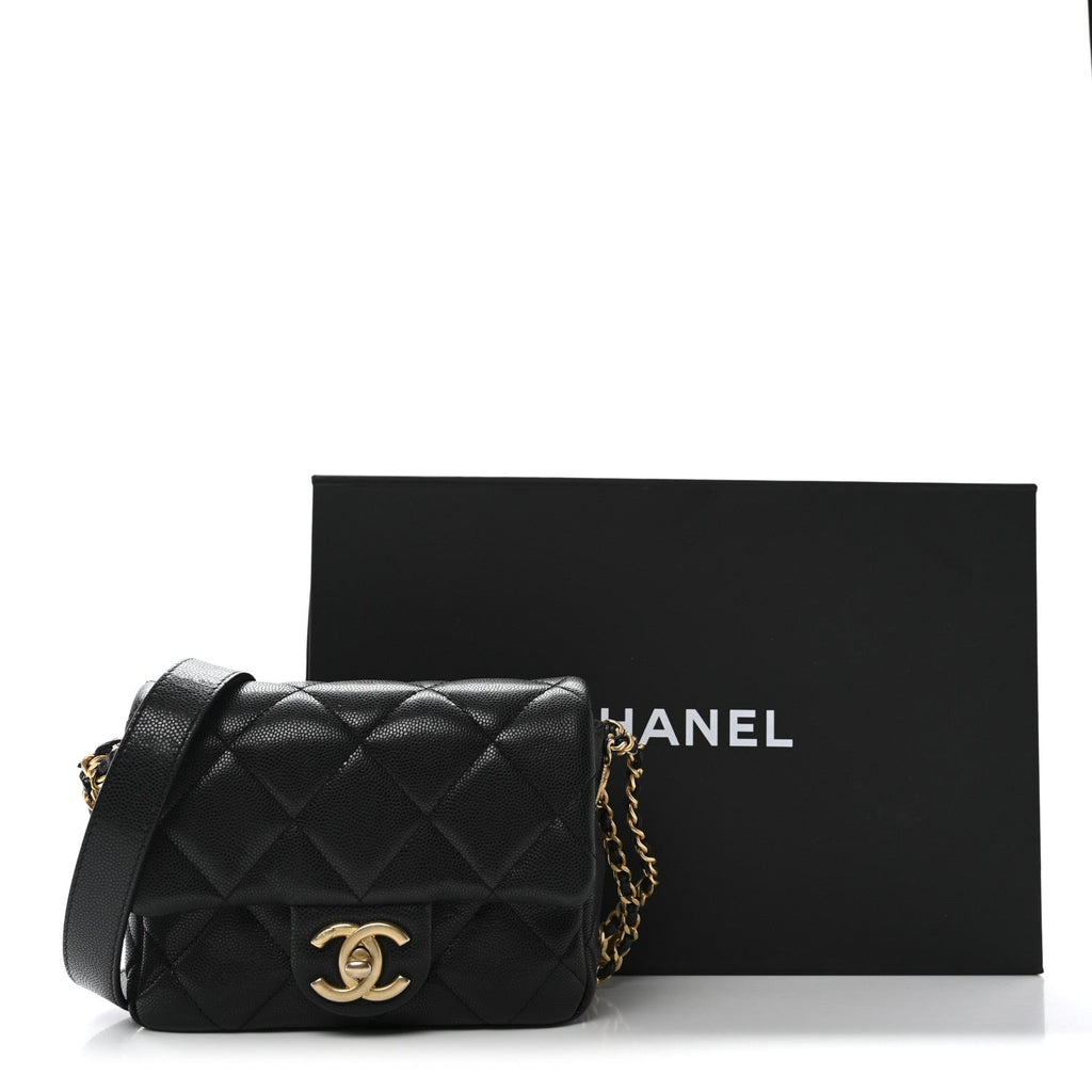 Caviar Quilted Mini Twist Your Buttons Flap Black
