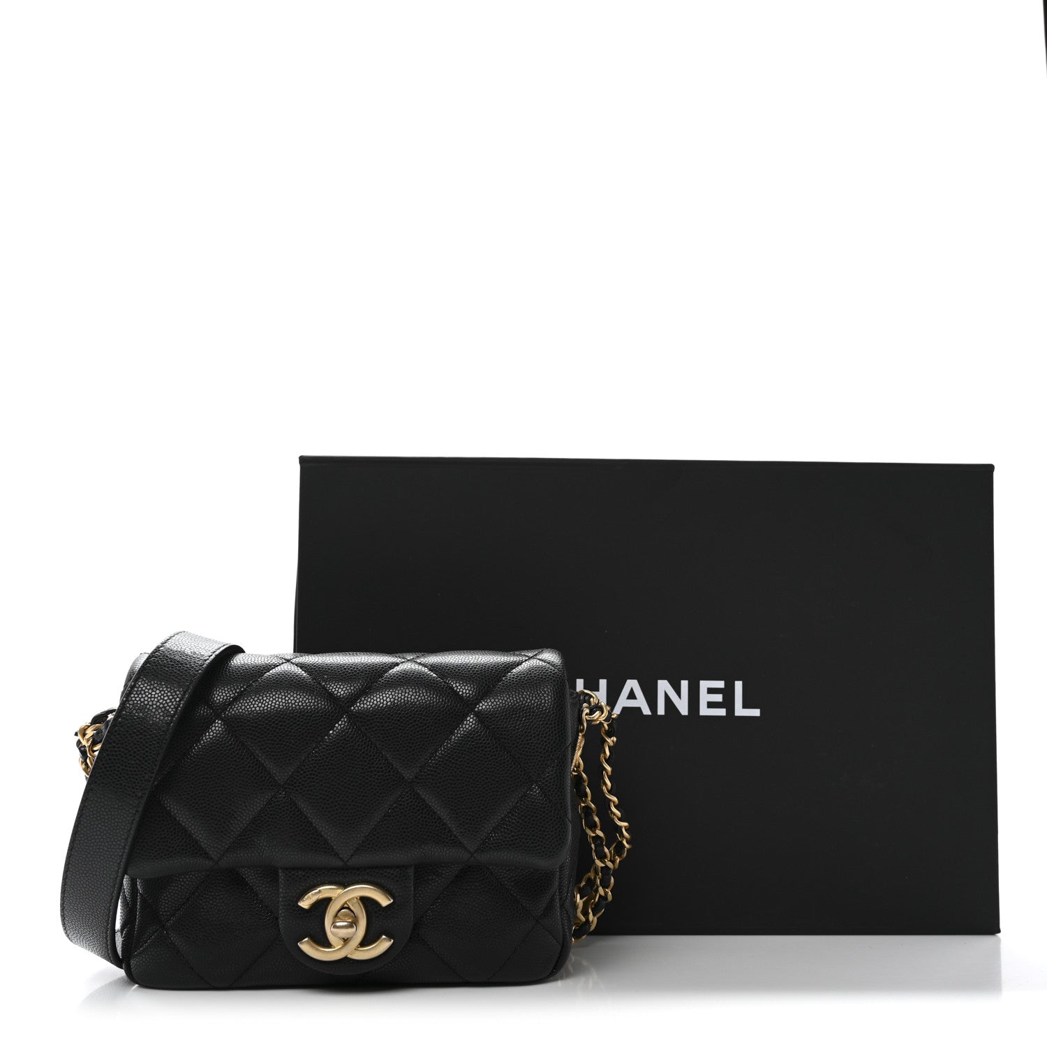 Caviar Quilted Mini Twist Your Buttons Flap Black