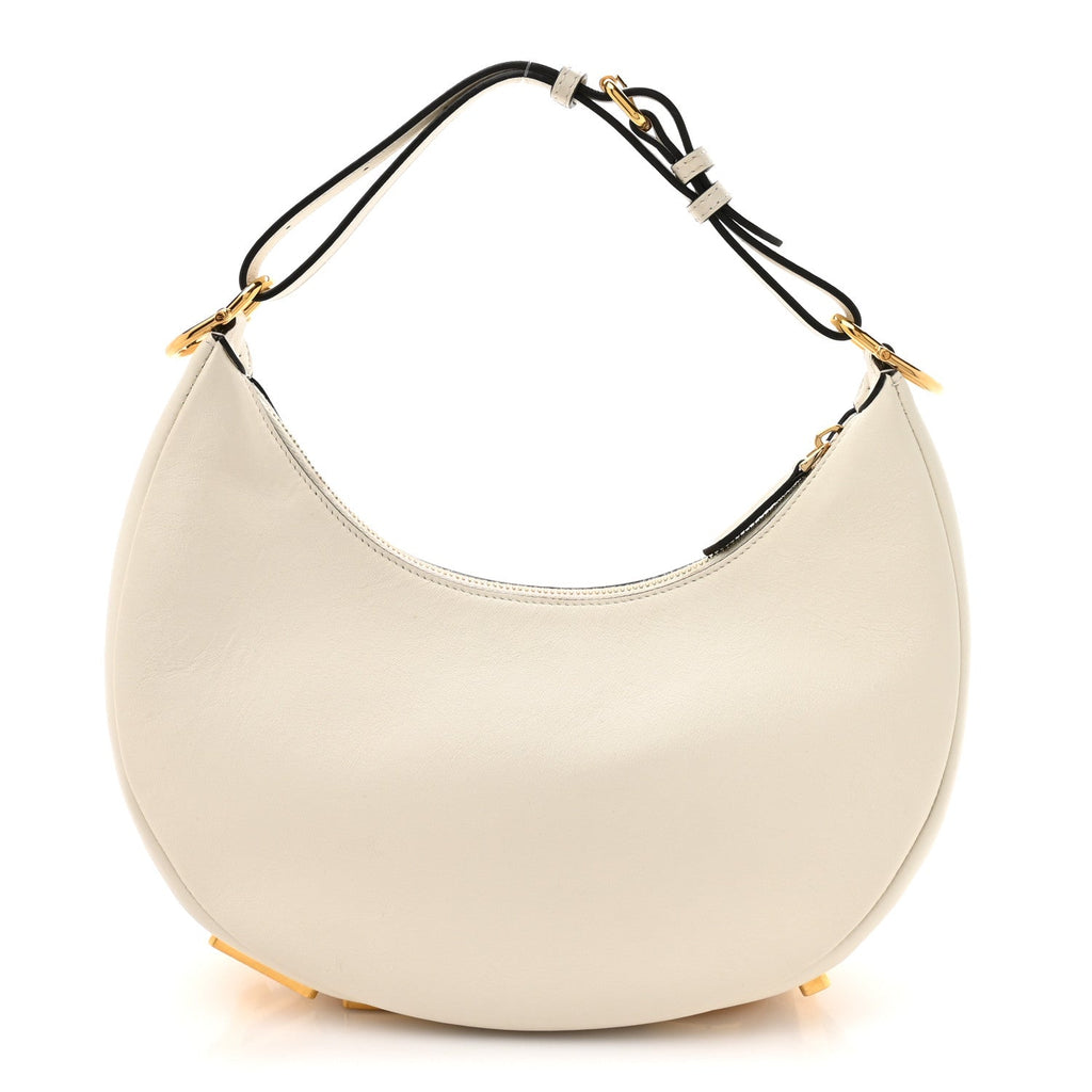 Vitello Grace Matte Small Fendigraphy Hobo Bag White Ice