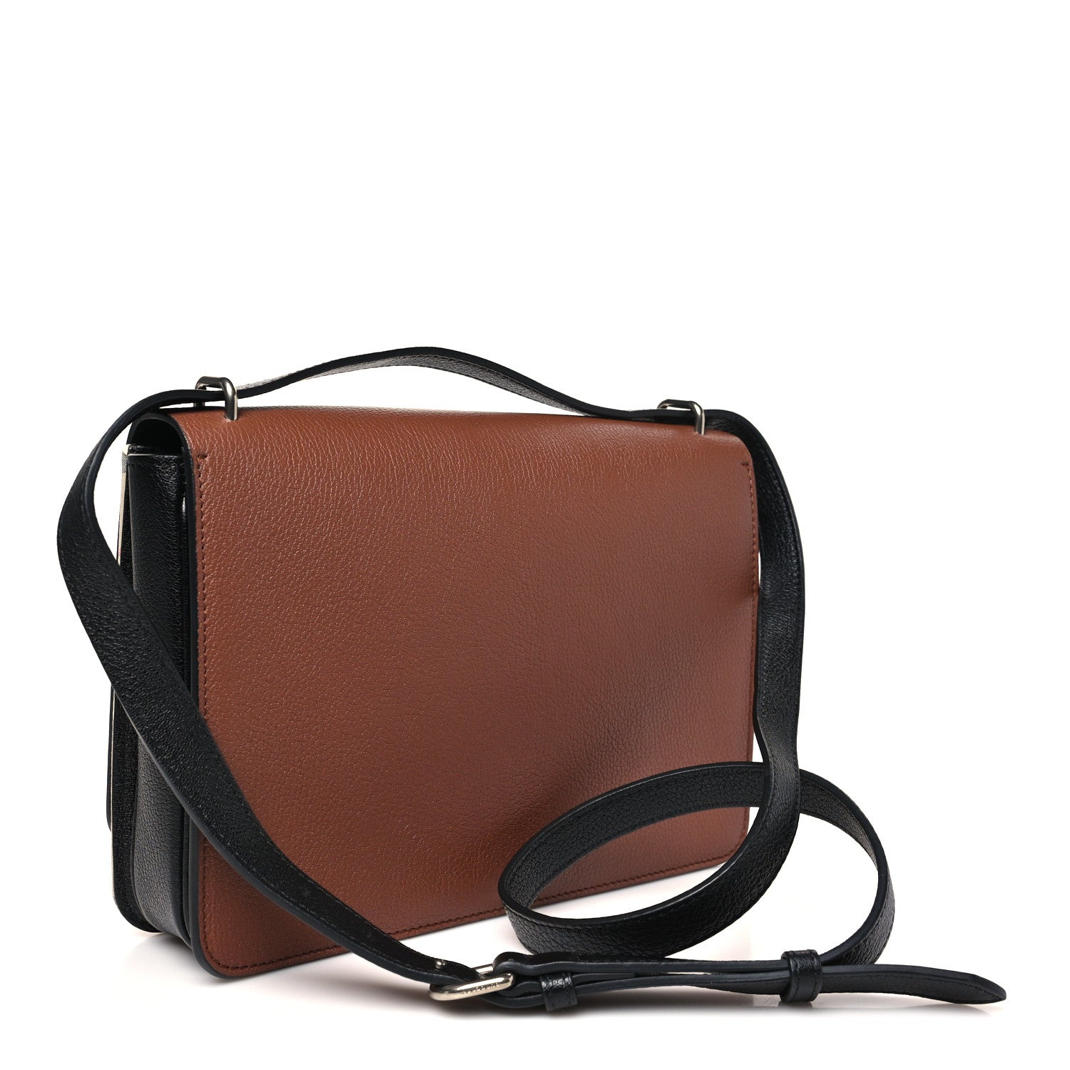Goatskin Vintage Check Medium D-Ring Bag Tan Black