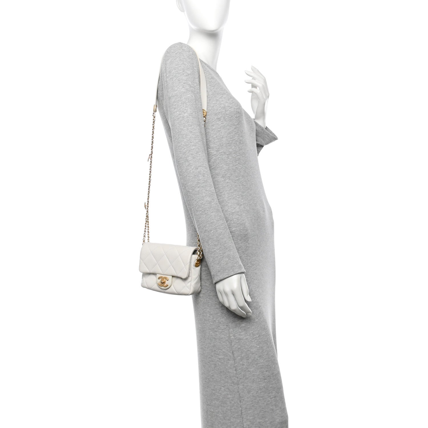 Caviar Quilted Mini Twist Your Buttons Flap  White