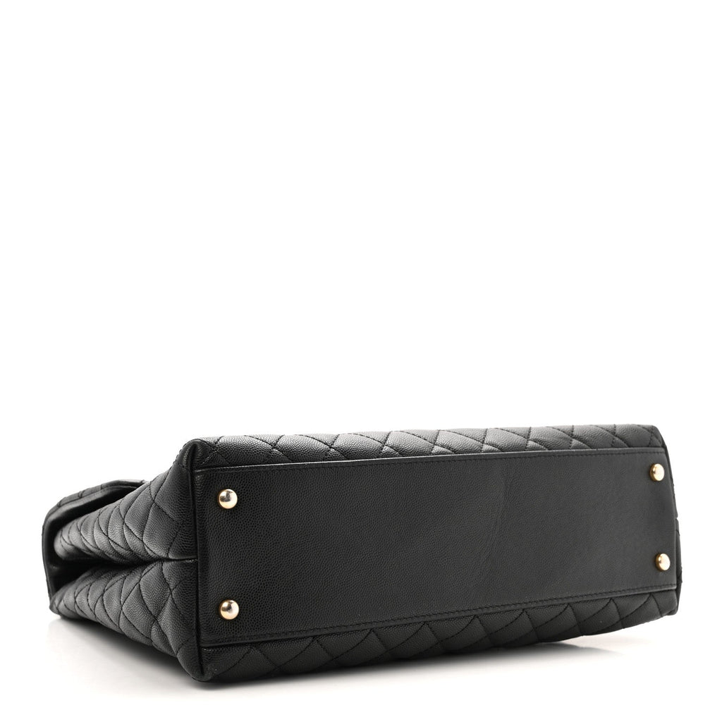 Caviar Lizard Quilted Large Coco Handle Flap Black