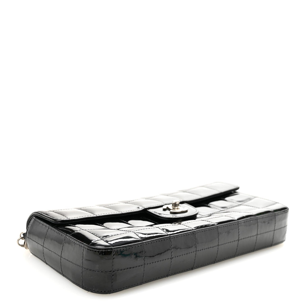 Patent Quilted East West Chocolate Bar Flap Black